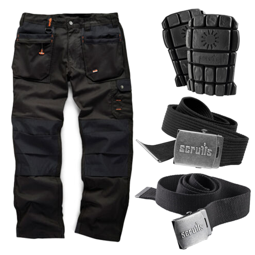 Scruffs WORKER PLUS Black Work Trousers, Knee Pads, Clip Belts Men's