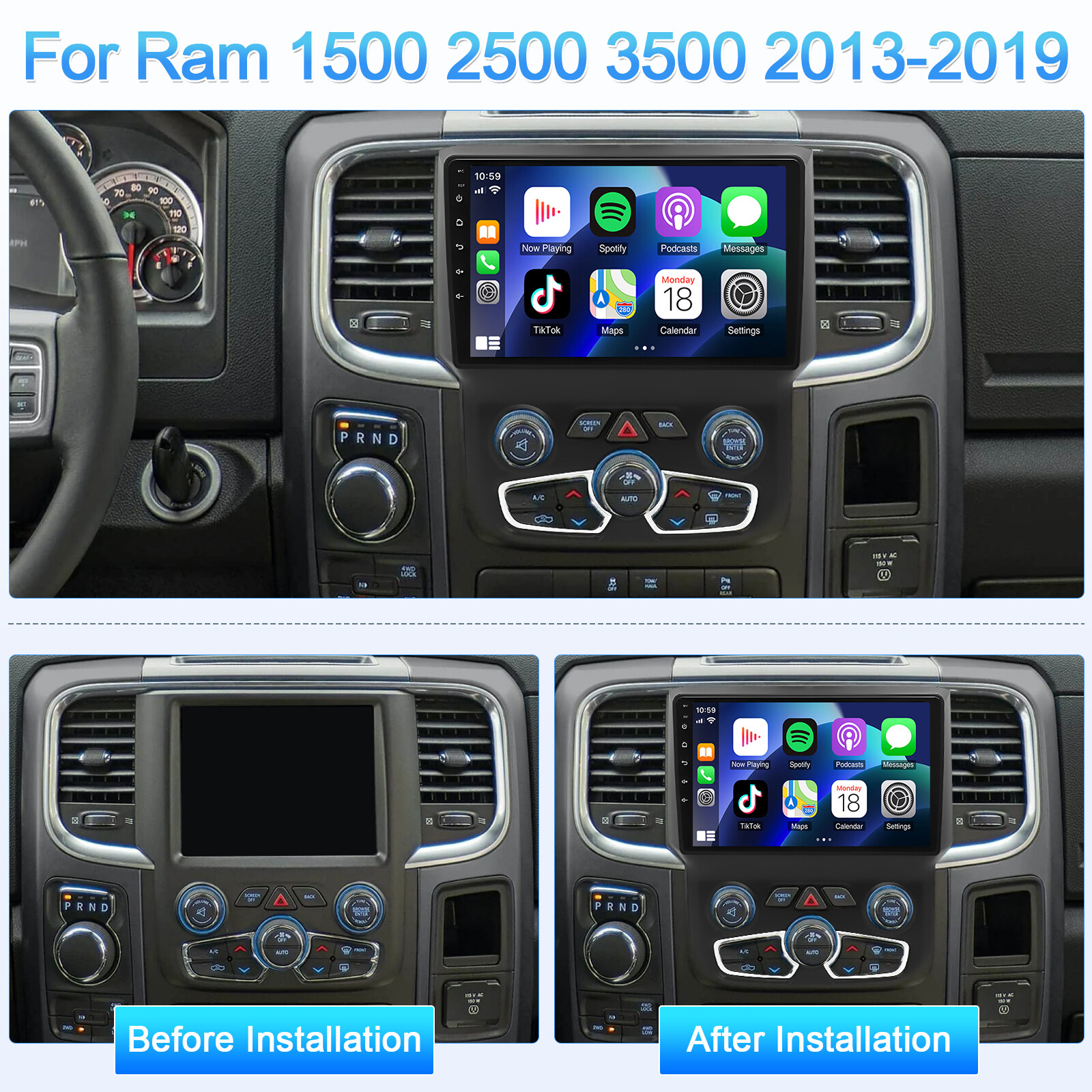 Upgraded Head Unit Radio for Dodge Ram 1500 2500 3500 2013-2019