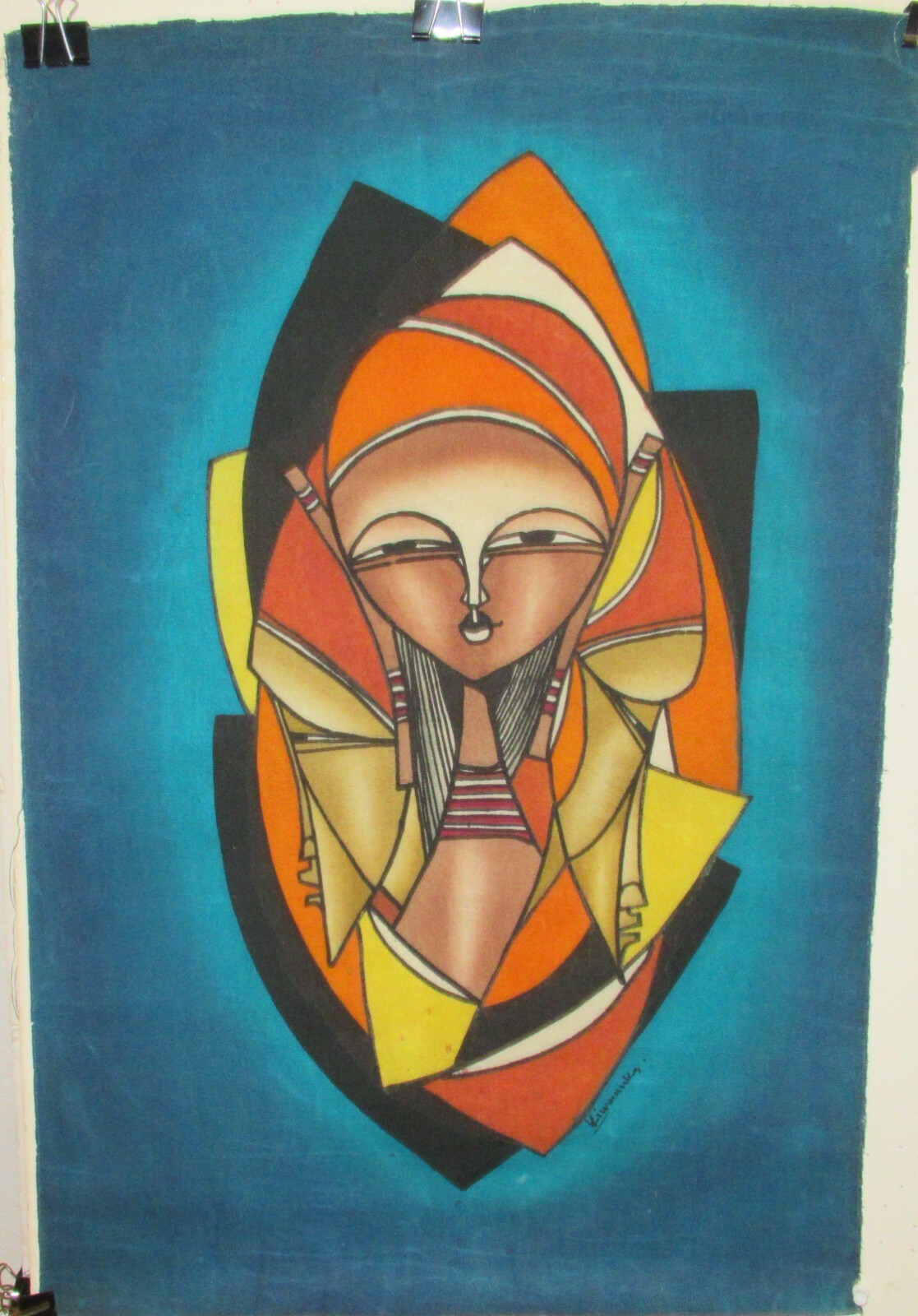 KIWANUKA NAIROBI AFRICAN FACES LARGE ORIGINAL BATIK PAINTING KENYA