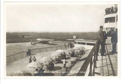 2 aviation postcards - Lyon, Bron Airport - planes, airport station ...
