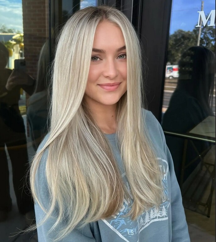 Platinum Blonde Wig Brown Dark Roots 13x4 Lace Front Human Hair Wig