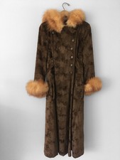 Vintage 60s Velvet Peacoat With Fur Trimmed Hood & Cuffs In Chocolate + Tawny