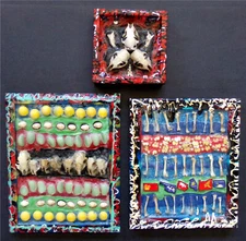 REAL ANIMAL SKULL & BONE 3x Framed Set Original Art 3D Punk Collage Painting Lot