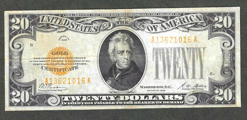 1928 $20 GOLD CERTIFICATE ~ LOVELY EYE-APPEALING NICE GRADE NOTE