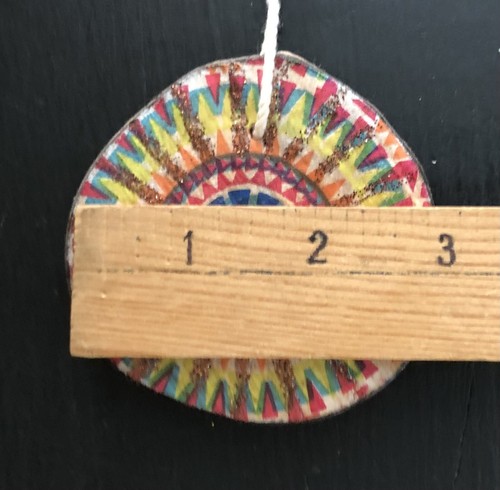 Boho Colorful Ornament Decoupage Round Wood Slice Plaque Tiered Tray Decor - Picture 8 of 8