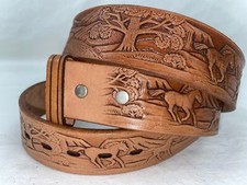 VTG NEW Mens 38 Tooled Brown Leather Cowboy Western Horse Horses Mustang Belt