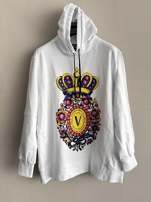 Versace Jeans Couture Women Hoodie XXL Size Logo Graphic White Cotton