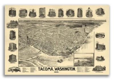 Tacoma WA 1893 Historic Panoramic Town Map - 16x24