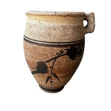 Art Pottery Vase Mug 5 Inch Textured Stoneware Brown Speckled Floral Signed