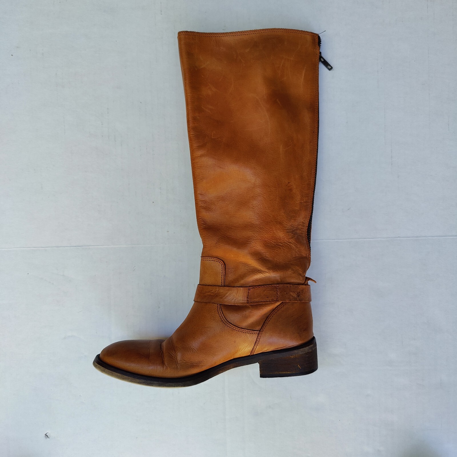 Lavorazione Artigiana Womens Brown Leather Block Heel Riding Boots Size