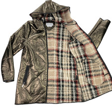 Nikki Jones Women's Metallic Gold/bronze Plaid Sherpa Lined Jacket Coat • Medium