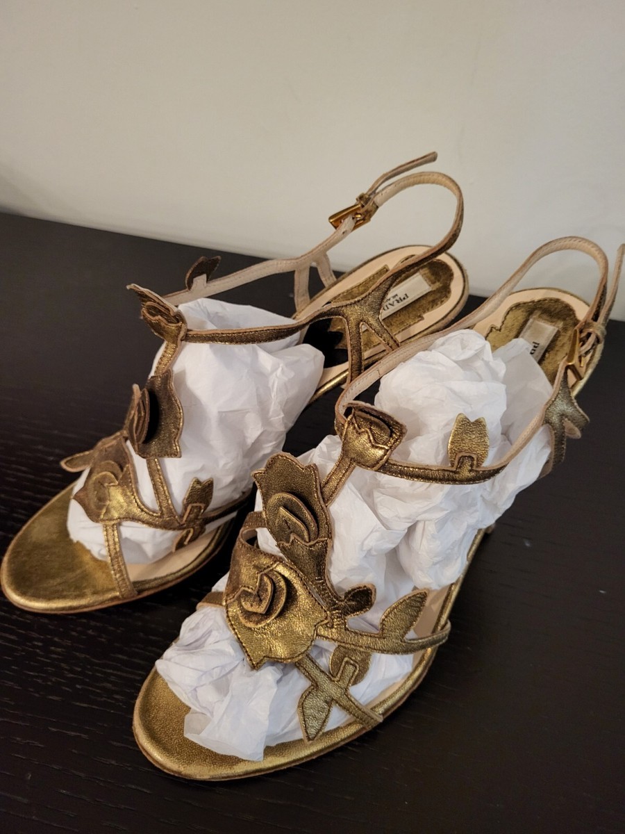 MADE IN ITALY PRADA GOLD LEAF HEELS VINTAGE 38.5 | eBay