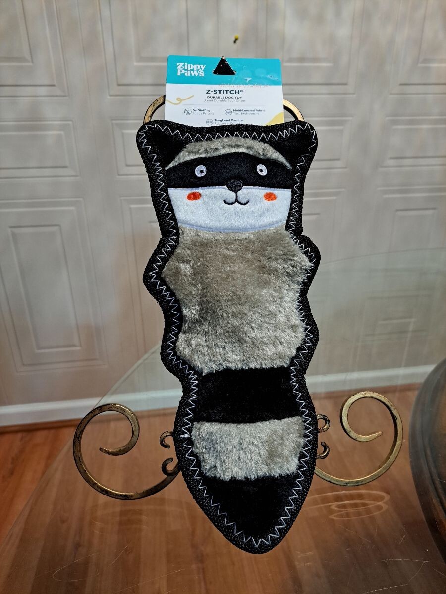 Zippy Paws Dog Toy Z-Stitch Cute Squeaker Raccoon No Stuffing 12