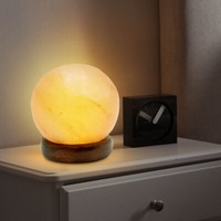 Beistellleuchte Tischleuchte Nachttischlampe Kugel Salzkristall Deko Led Holz