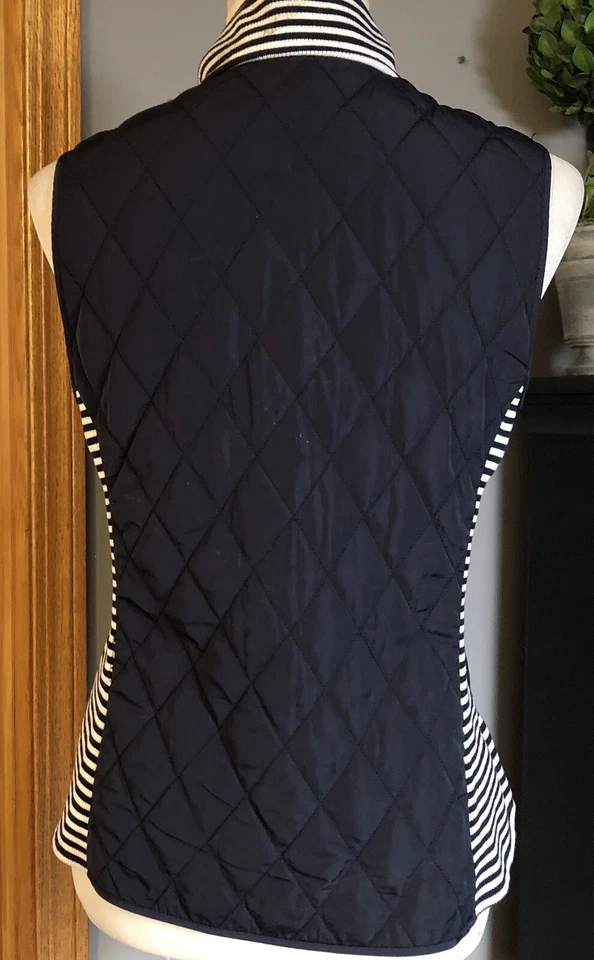 Talbots Quilted Striped Vest Women’s PS Full Zip Navy White Nautical Outdoor - Image 4 of 4