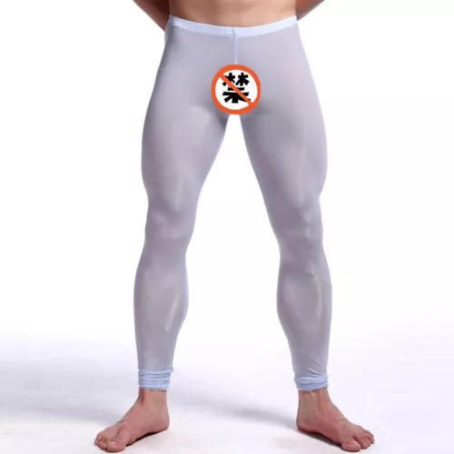 Men Sexy Ice Silk Leggings Sheer See-through Slim Tight Long Johns Trousers - Picture 27 of 33