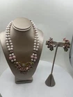 Vintage Costume Jewelry Suite Enamel on Metal Flowers Rhinestones