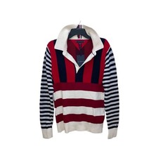Tommy Hilfiger NWT Red/Blue Preppy Long Sleeve Striped Sweater Rugby Polo XS/S
