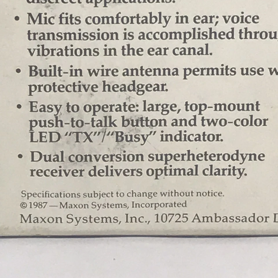 Maxon FM Two Way Radio Model 49-EA Hands Free Communicator VTG 1987 New - Image 4 of 4