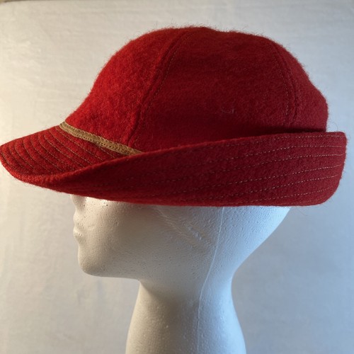 VTG Woolrich Red 100% Wool Hunting Bucket Hat W Ear Flaps Approx 22" Around Rim - Picture 3 of 16