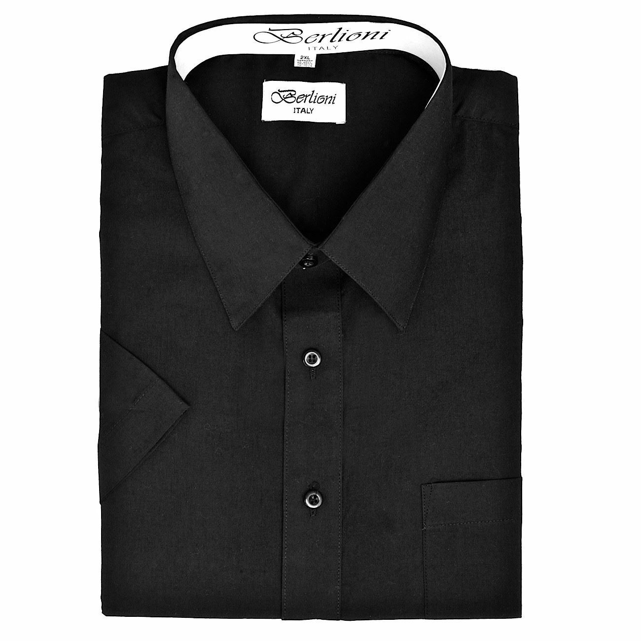 BERLIONI MEN'S BASIC SHIRT SHORT SLEEVE BUTTON DOWN DRESS SHIRT BLACK X
