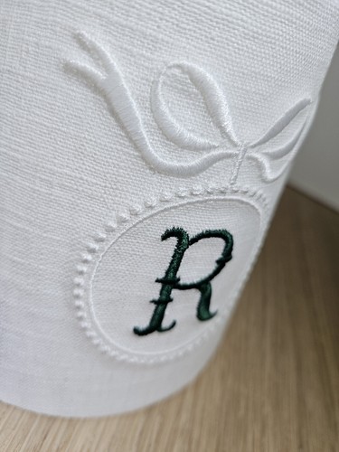 Linen Candle Clip Shade Monogram Embriodery Personalised French Chic New Lights - Picture 3 of 5