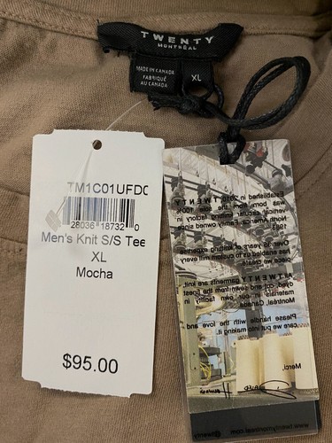 $95 Twenty Montreal Men's Cotton Brown Graphic Logo Crewneck T-Shirt Size XL - Picture 6 of 6