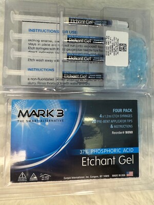 Mark 3 Dental Etchant Gel 37% PA 9090, Four Pk, 4 Syringes & 20 Pre Bent Tip