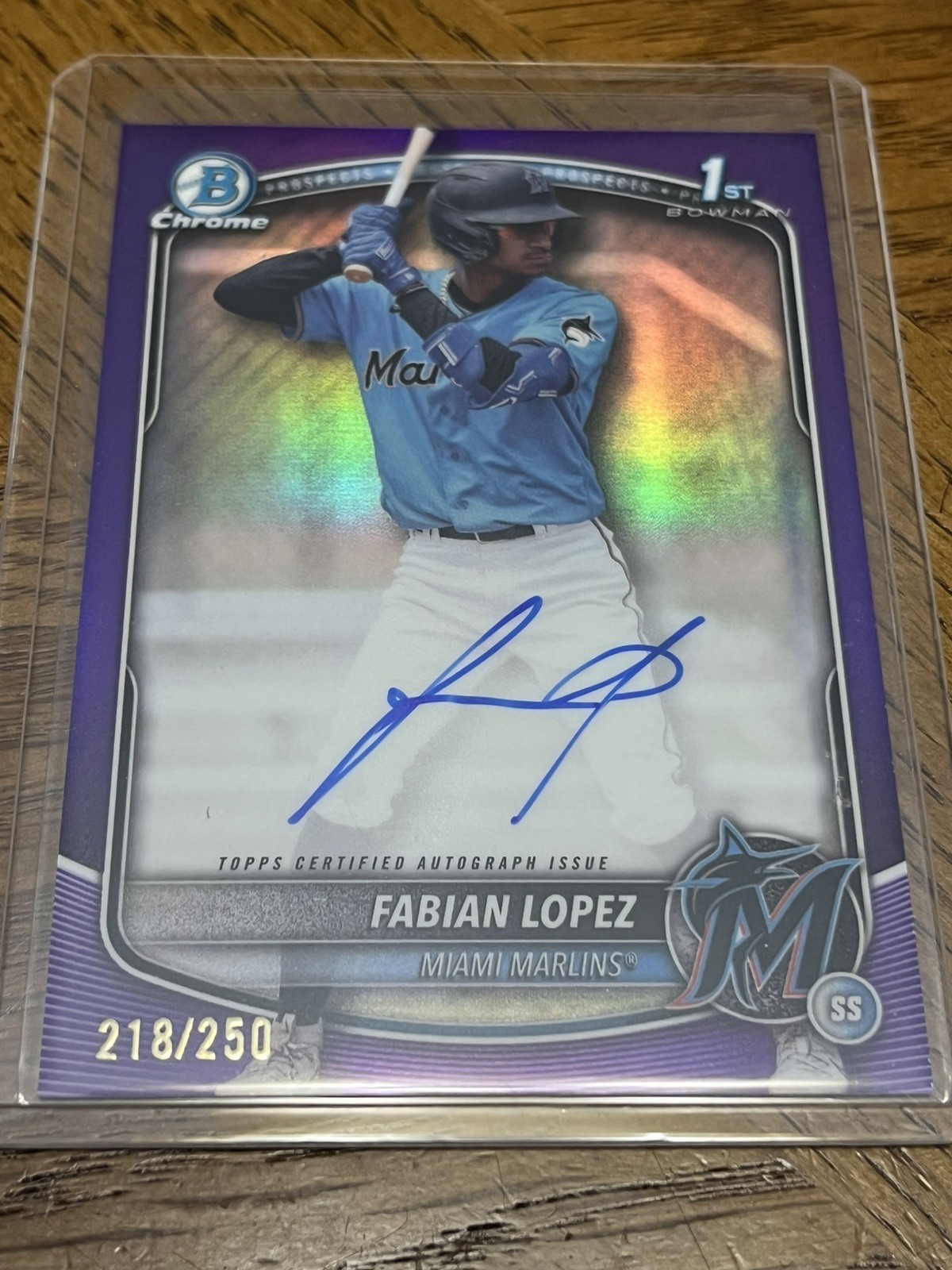 2025 Bowman 1st Chrome Fabian Lopez Purple Refractor Auto /250 Miami Marlins