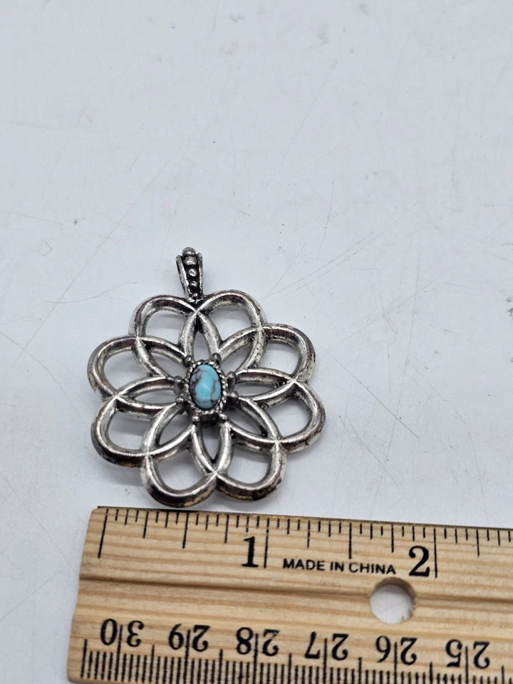 Vintage Boho Southwest Silver Metal Pendant With Faux Turquoise Lucky Brand  - Image 4 of 4