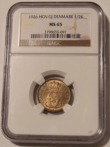 Denmark Christian X 1926 HCN GJ 1/2 Krone MS65 NGC Key Date
