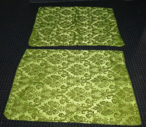 PR Vtg 1960s Pillow Shams Two Tone Avocado Green Vines Medallions 18x26"