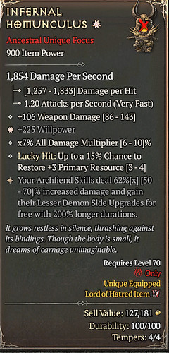 🔥 Diablo 4 Season 13 🔥Infernal Homunculus  1GA / 4GA