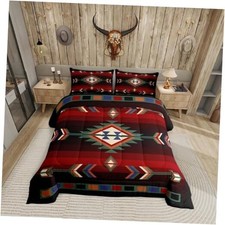 Farmhouse Geometric Comforter Set Southwestern Tribal Full Red Green Black