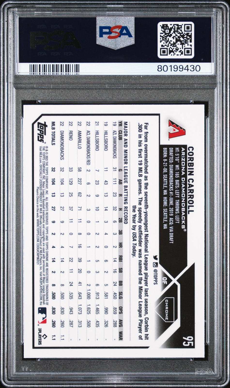 2023 Topps Chrome #95 Corbin Carroll PSA 10 view 2