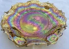 VTG Iridescent Marigold Carnival Glass Ruffled Edge 10" Vegetable / Fruit Bowl