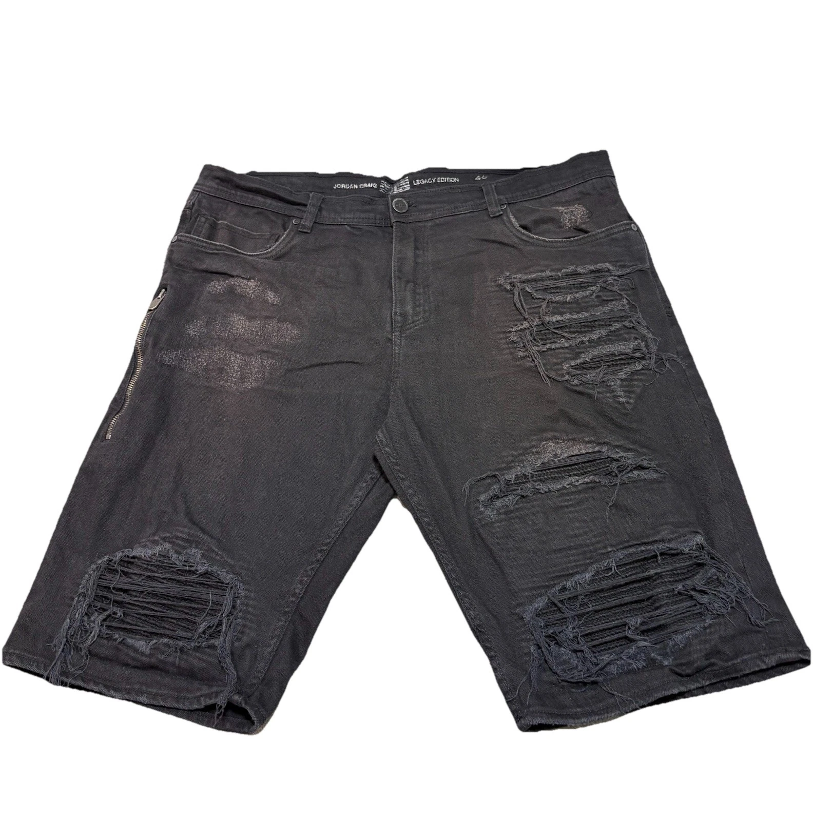Jordan Craig pantaloncino denim taglia 40 nero elasticizzato invecchiato 13" cuciture interne comfort