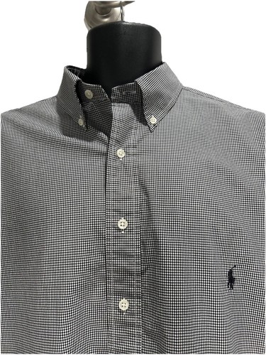Polo Ralph Lauren Mens Large Tall Micro Check Houndstooth Black White Long Sleev