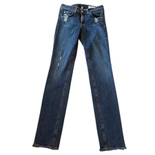Rag  Bone Distressed Straight Leg Jeans Blue Denim Raw Hem Size 25 Made in USA