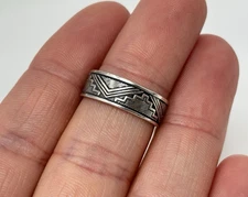 Sterling Silver Mayan Pyramid Aztec Band Ring Sz 6.25 WM Wheeler Manufacturing