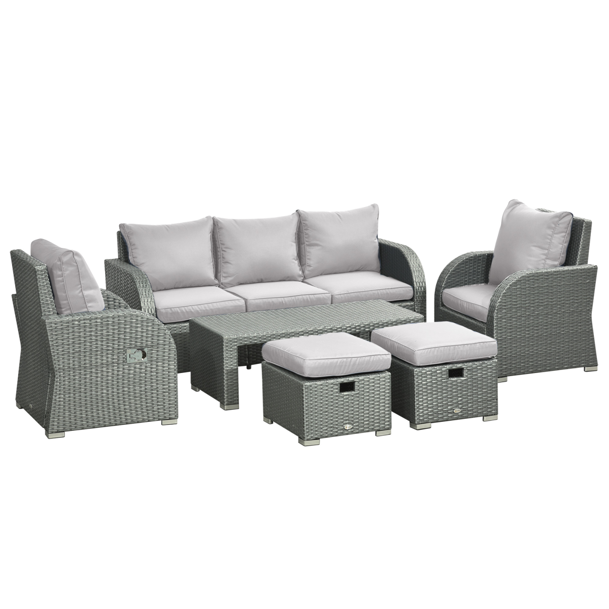 7 Seater Rattan Garden Furniture Set Reclining Sofa Dining Patio Grey Cushions