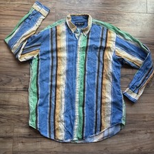 Vintage Ralph Lauren Blake Silk Linen Button Down Shirt XL Colorful Stripe