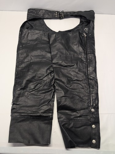 Diamond Plate™ Buffalo Leather Motorcycle Chaps Black Size XL Rn# 84256 VGC