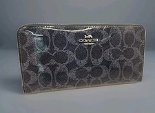 new COACH CA078 Long Zip Around Wallet Signature Canvas Dark Denim SV/Dark Denim