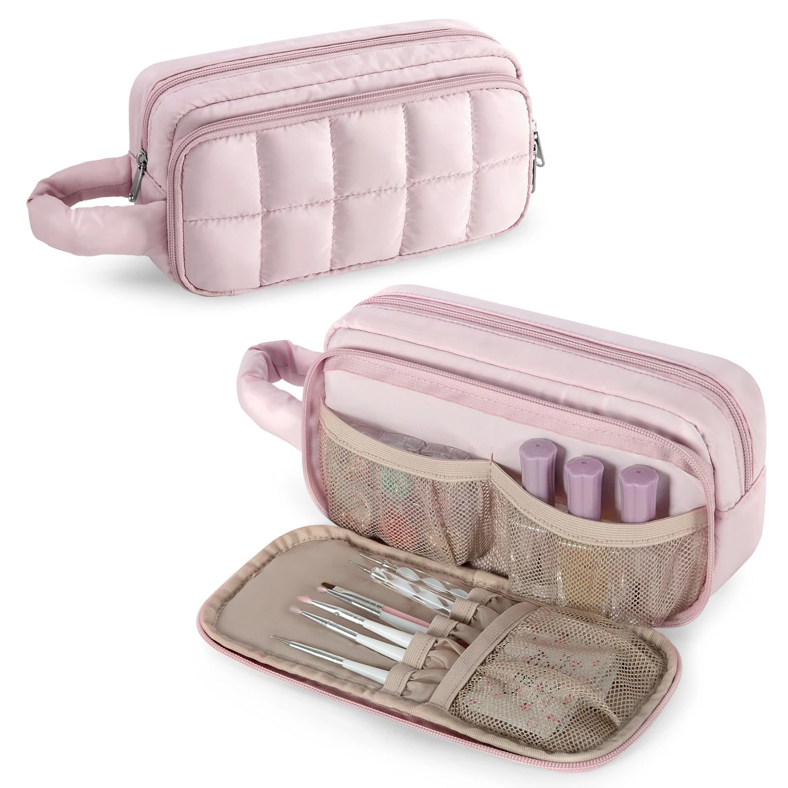 Nail Polish Organizer Case for 12-18 Bottles, Lightweight Storage with Pockets