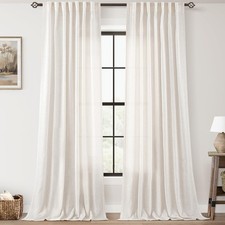 Natural Linen Curtain 102 inch Long 2 Panels Set Back Tab Light Filtering Liv...