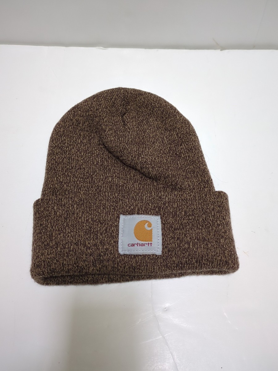 Carhartt Men Hat One Size Brown Heather Knit Cuffed Beanie Logo