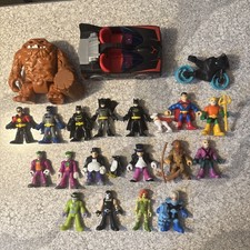 Lote De 20 Figuras De Acción Imaginex DC Super Friends Con Batimóvil Y Baticike