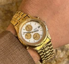 VINTAGE SEIKO 5T52-6B30 QUARTZ CHRONOGRAPH GOLD PANDA DIAL 40MM MENS WATCH BOXED