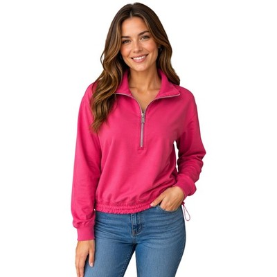 Athleta sz XS Triumph Hybrid Half Zip Sweatshirt hot pink active cinch bottom